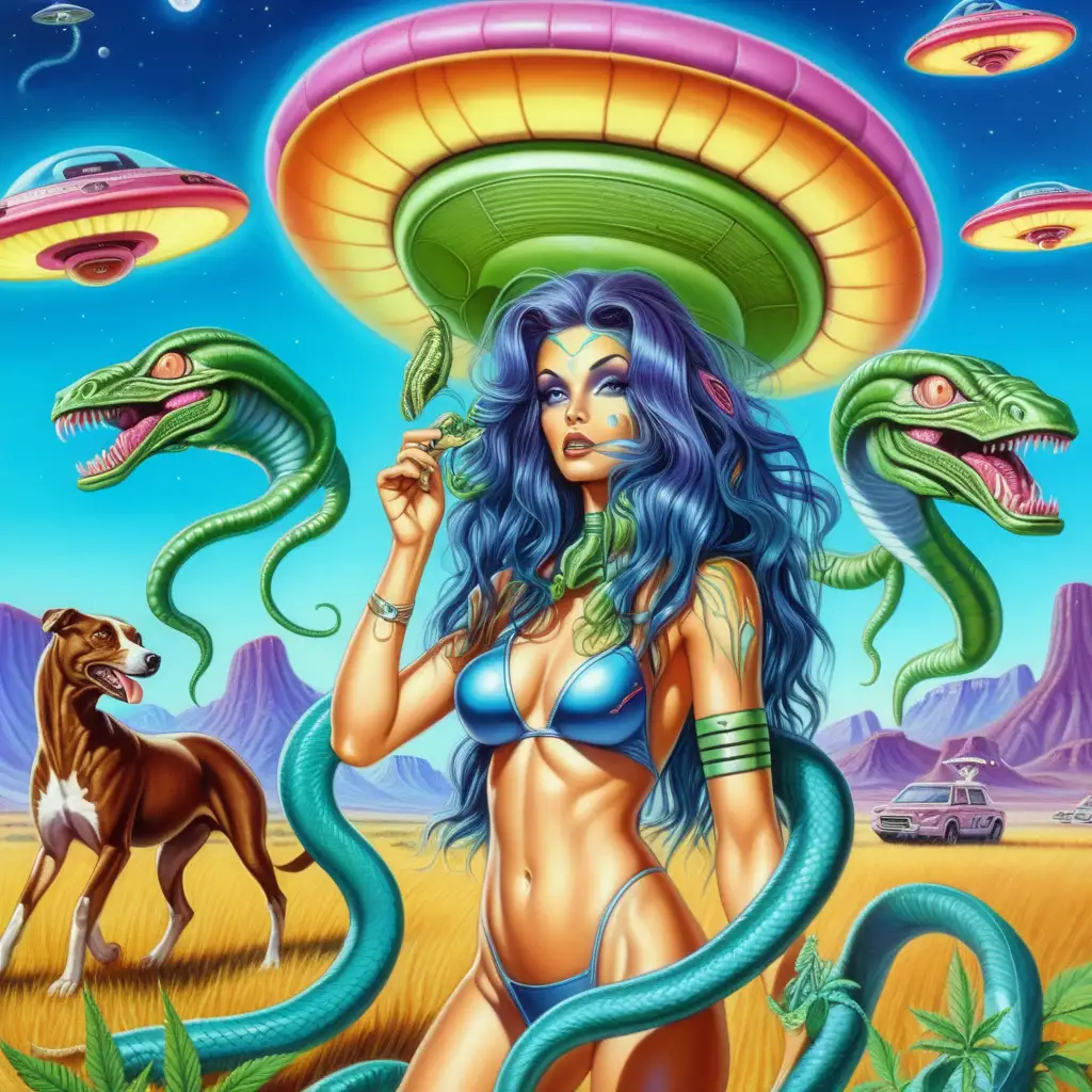 Exotic Alien Woman with Snake Hair Lands in Cannabis Field