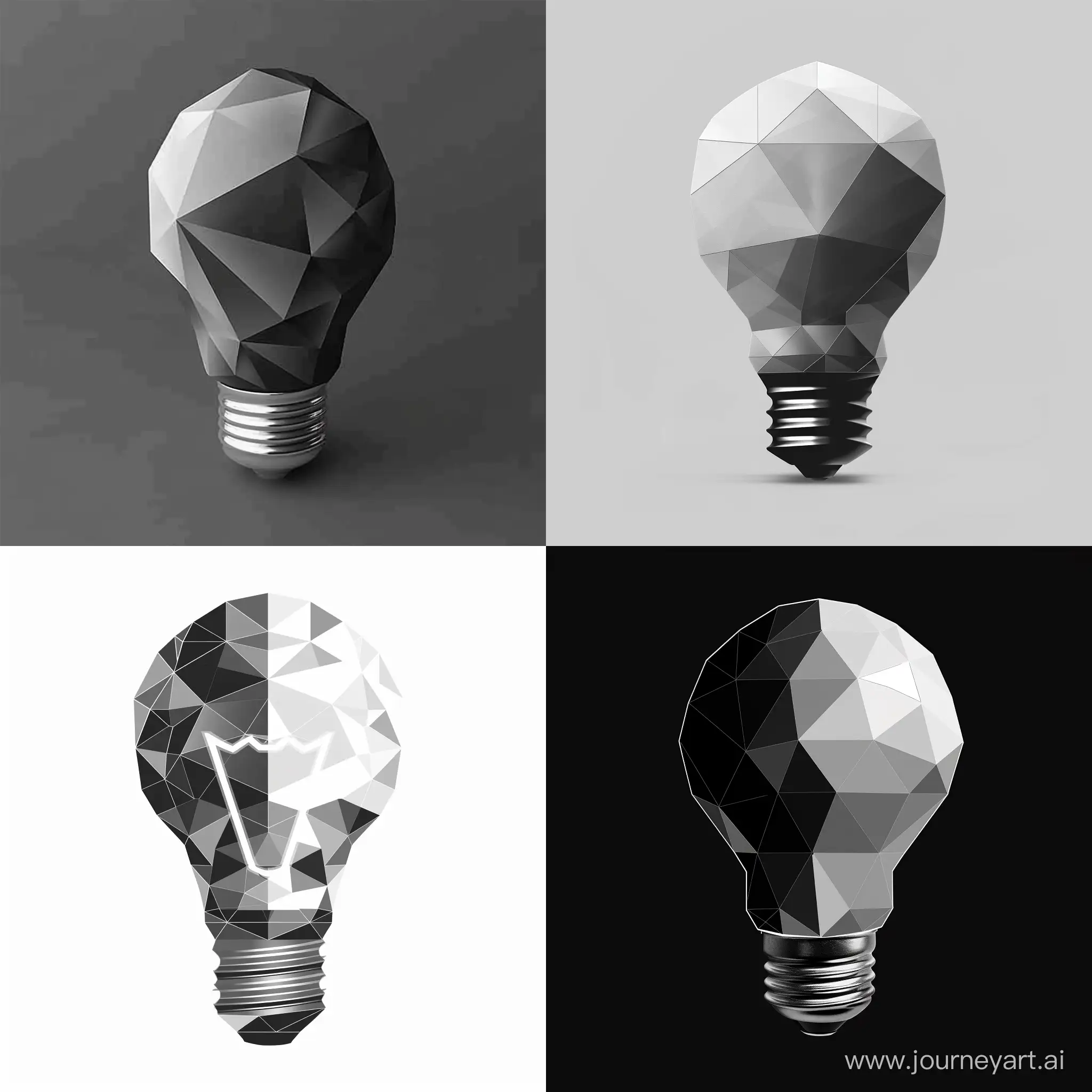 Polygonal-Light-Bulb-Logo-Modern-Black-and-White-Design-with-Transparent-Background