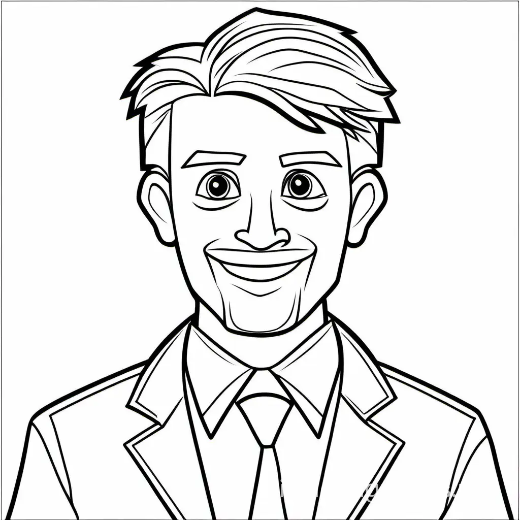 man cartoon, Coloring Page, black and white, line art, white background, Simplicity, Ample White Space. The background of the coloring page is plain white to make it easy for young children to color within the lines. The outlines of all the subjects are easy to distinguish, making it simple for kids to color without too much difficulty