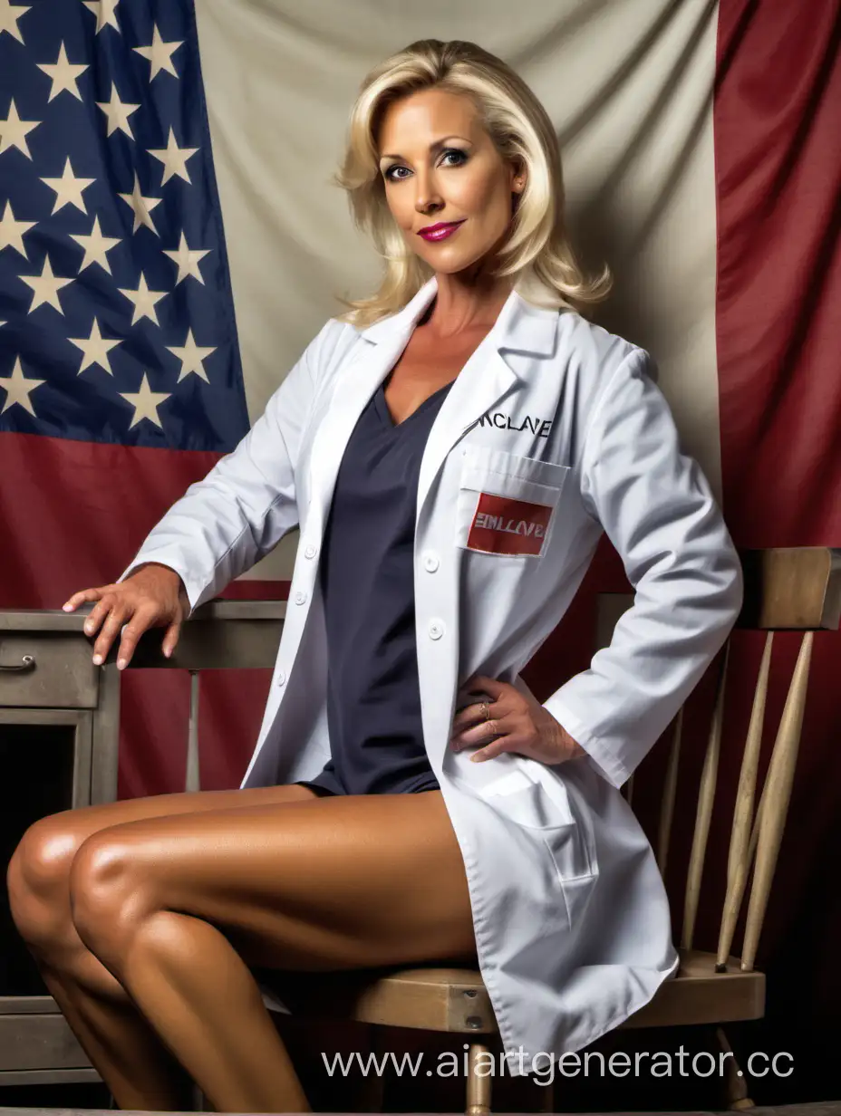 Attractive-Retro-Blonde-Scientist-in-Lab-Coat-at-ENCLAVE-Flag