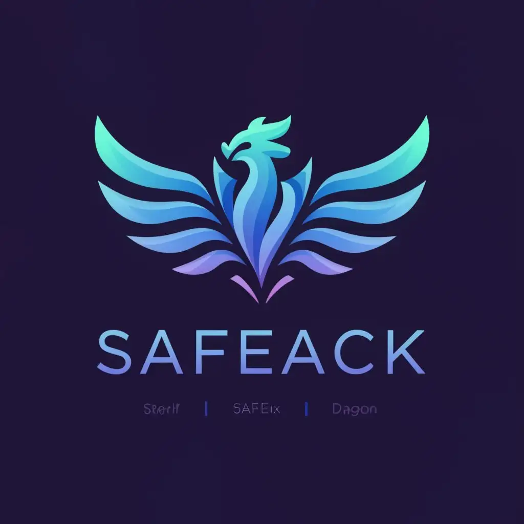 LOGO-Design-for-SafeAck-Blue-Phoenix-and-Dragon-in-Rage-Symbolizing-Technology-Strength-and-Protection