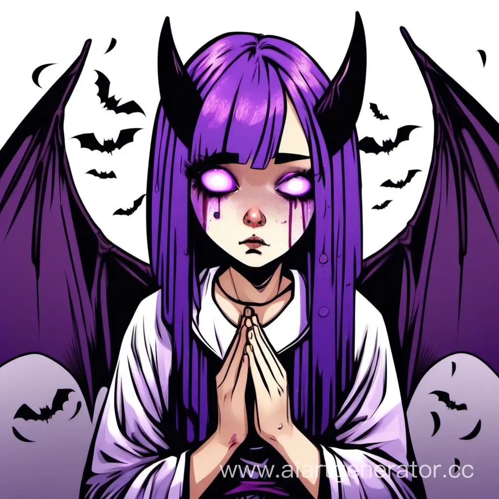 Crying-Gothic-Angel-Girl-with-Purple-Hair-and-Bat-Wings