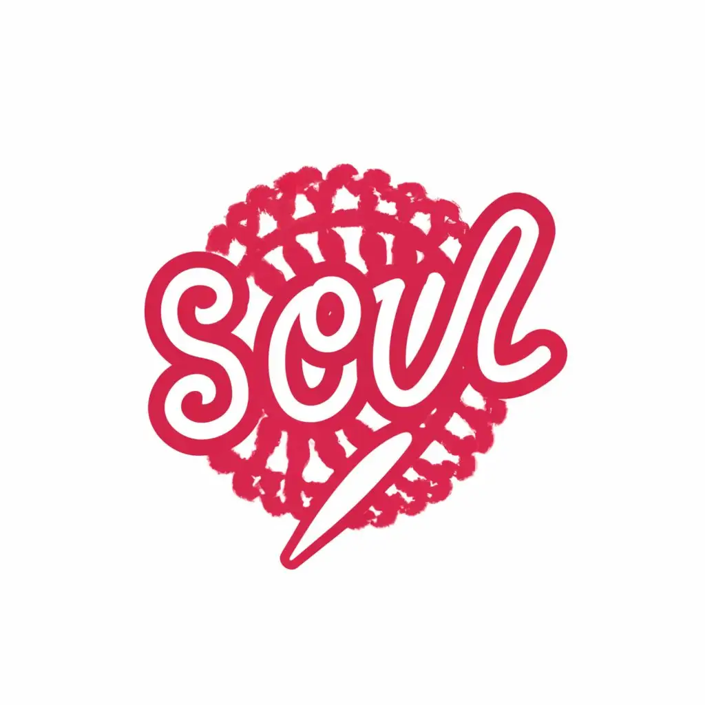 a logo design,with the text "Soul", main symbol:"Design a logo for 'Soul,' a brand specializing in crochet products like blouses, toys, and bags. The central motif should showcase the brand name 'Soul,' with the 'o' represented by a crochet ball, accompanied by a crochet sewing needle. Incorporate a color scheme of pink, creating a cohesive and visually appealing design.",Moderate,clear background