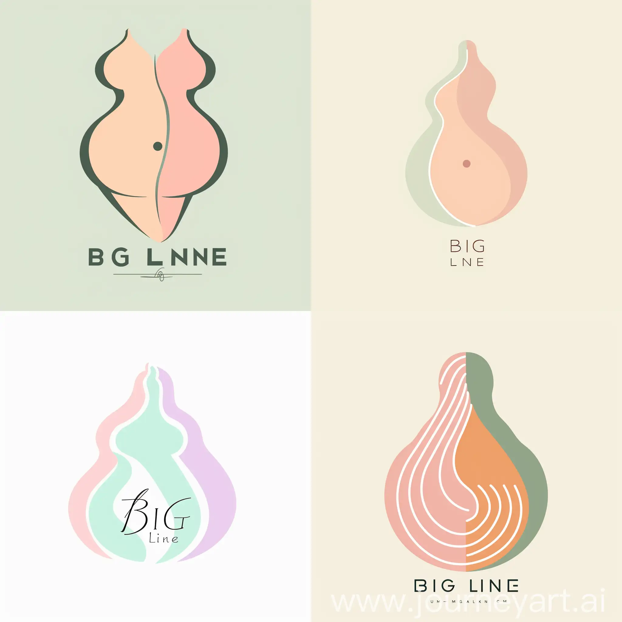 Design a logo for women's clothing for overweight people, take the silhouette / lines of a curvy body as the basis for the logo. The brand name is a "Big line". You need to come up with an association with the brand name. Display the brand name in the logo. Use pastel colors.