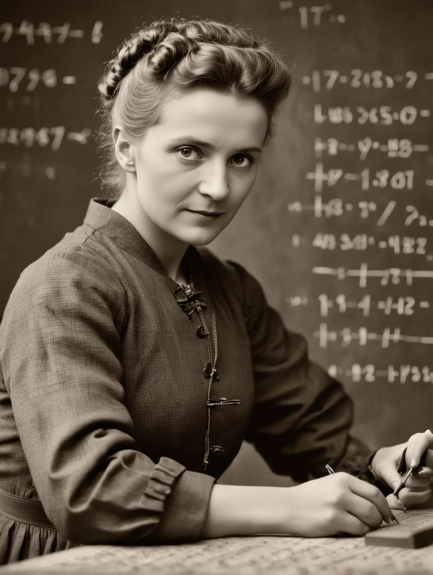 Marie Curie doing math