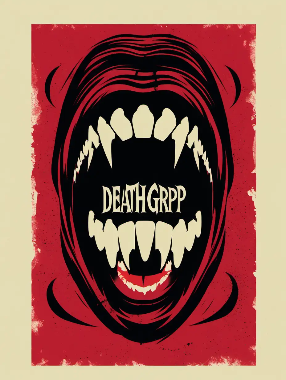 Minimalist Grindhouse Movie Poster with Vampire Teeth Stencil Art
