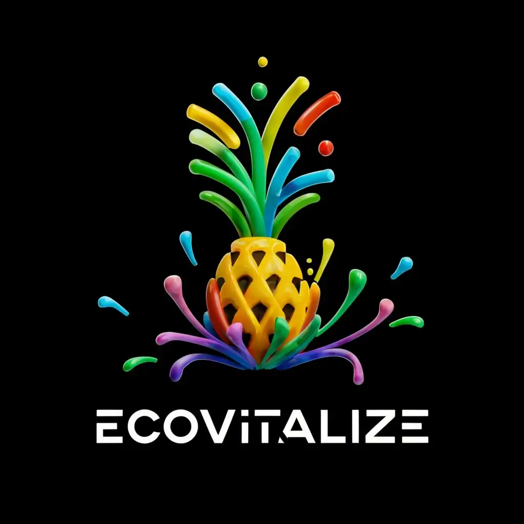 a logo design,with the text "Ecovitalize", main symbol:Fruits , pineapple , splash , 3D,complex,clear background