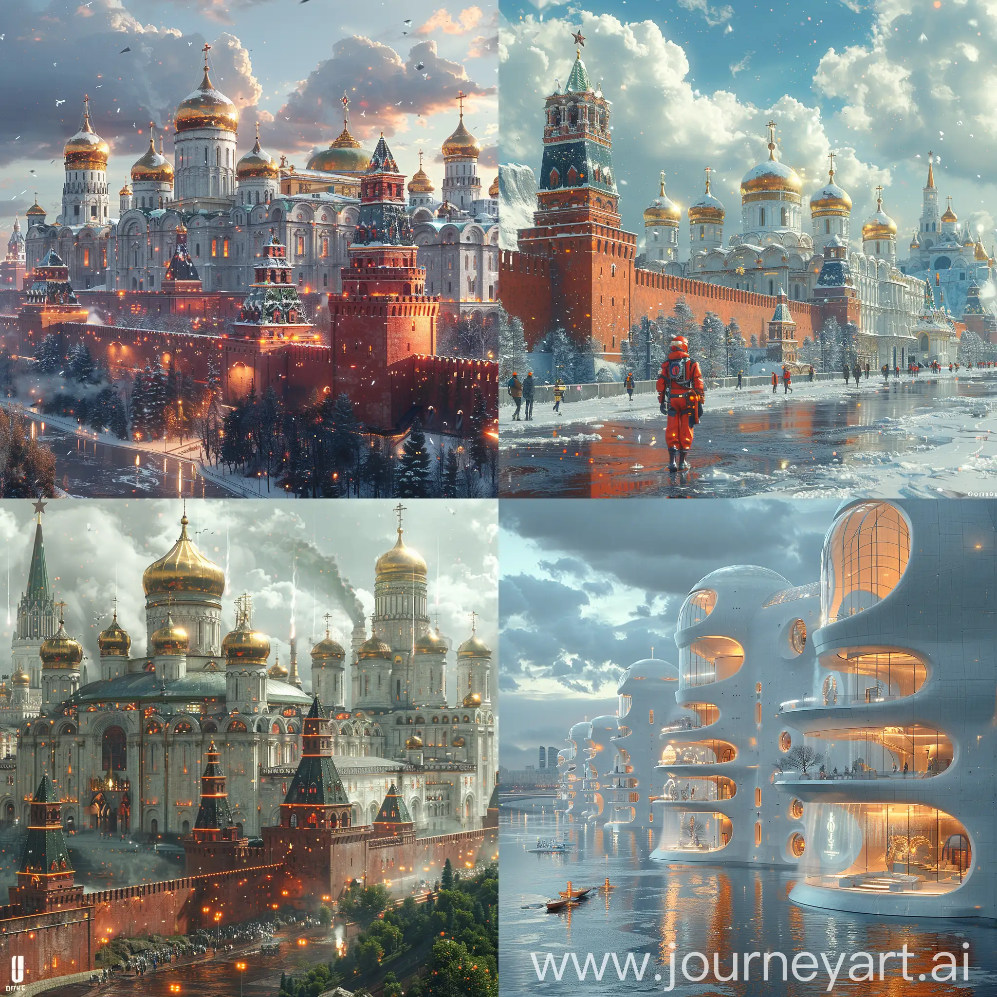 Ultra-modern futuristic Moscow Kremlin, ultramodern futuristic Moscow Kremlin, high-strength materials, cybernetics, octane render --stylize 1000