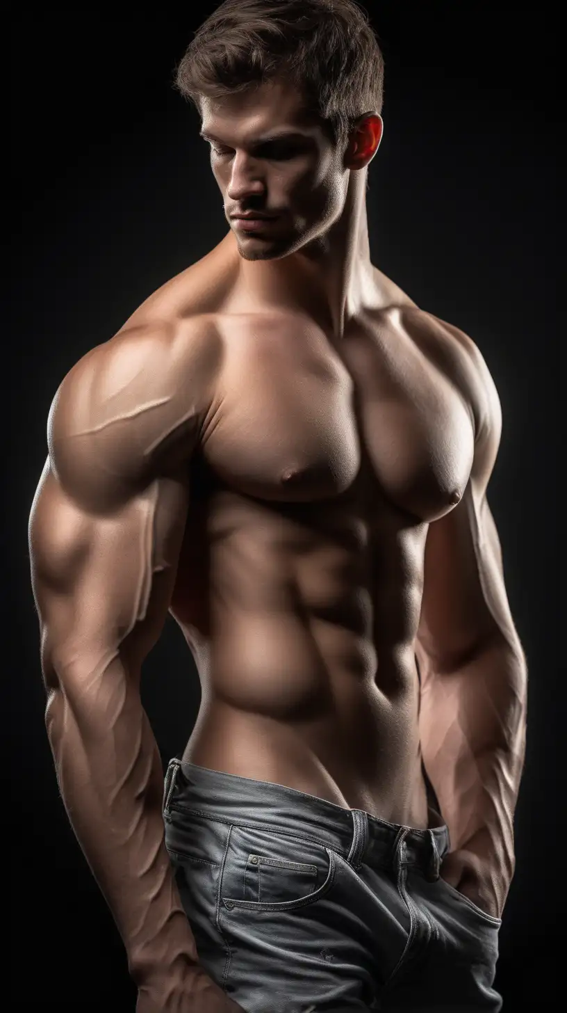 Muscular Brazilian Male Model in Elegant White Ring Stein Pose