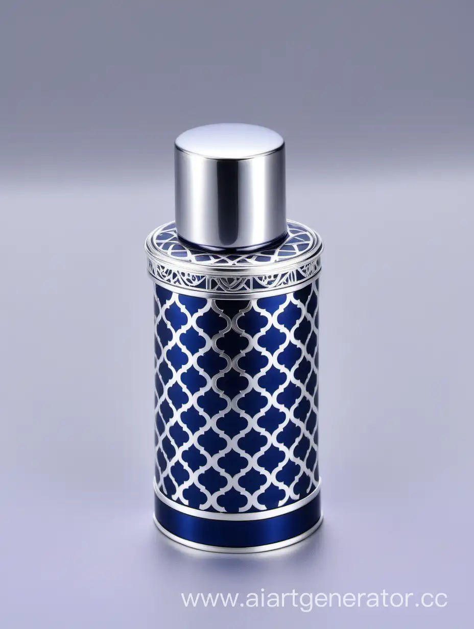 Shiny-Dark-Blue-Zamac-Perfume-Ornamental-Long-Cap-with-Matt-White-Arabesque-Pattern-Metallizing-Finish