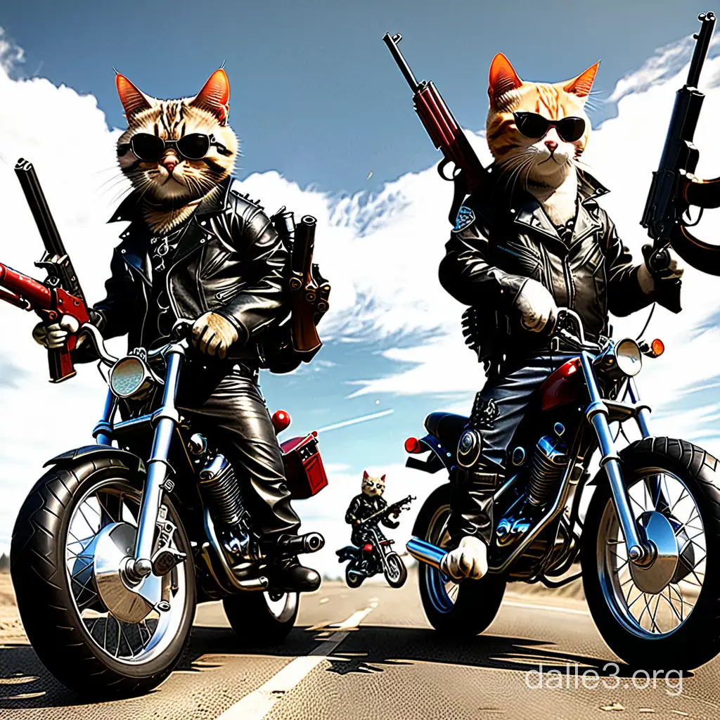 Cats Riding Motorcycles with Shotguns | Dalle3 AI