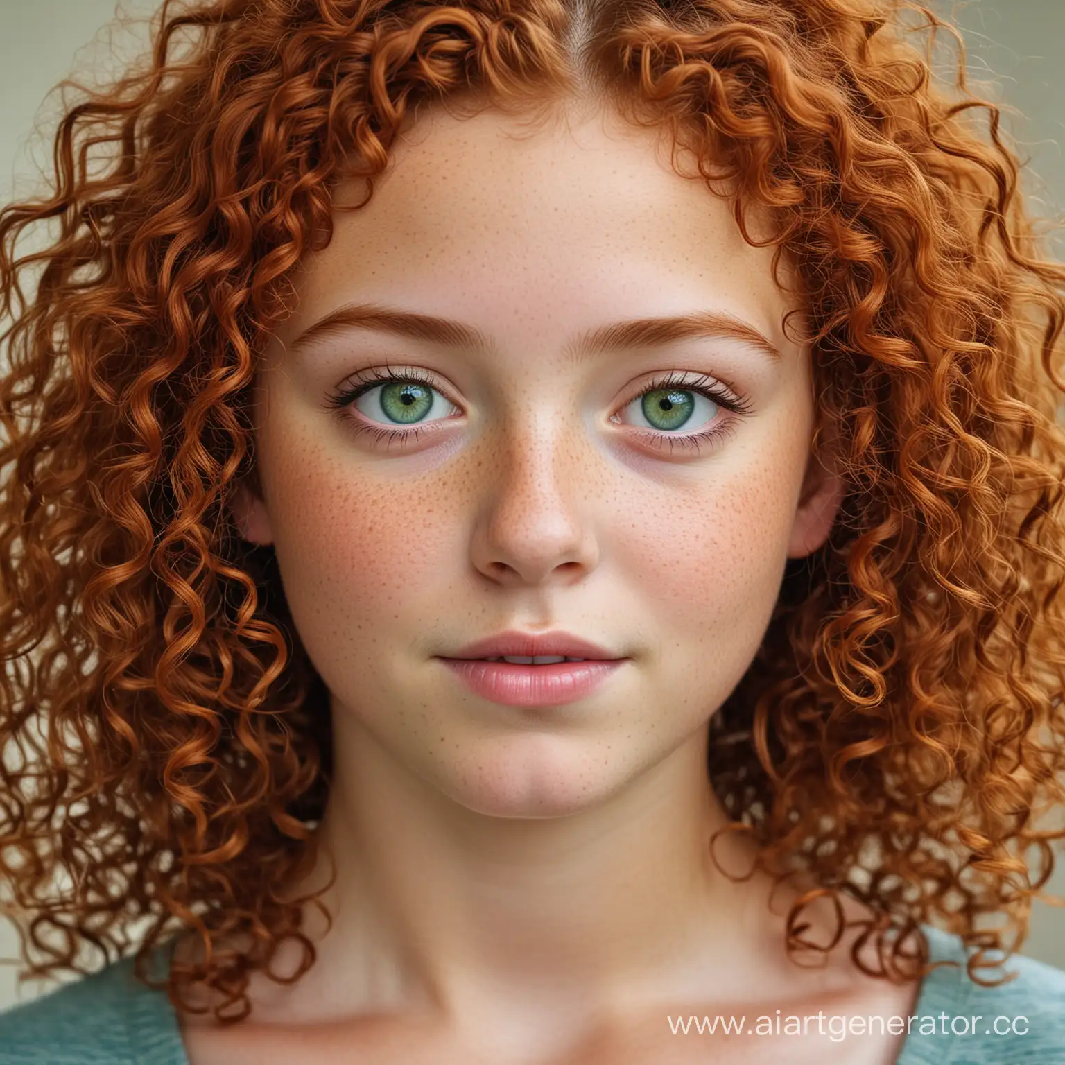 девочка 12 лет с зелеными глазами, яркие рыжие волосы кудрявые. и веснушки
