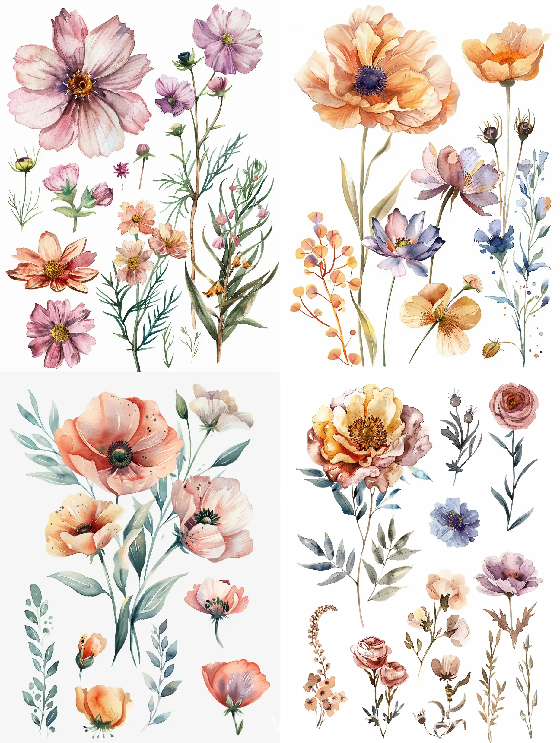 Elegant-Watercolor-Bouquet-Delicate-Shades-of-Individual-Flowers