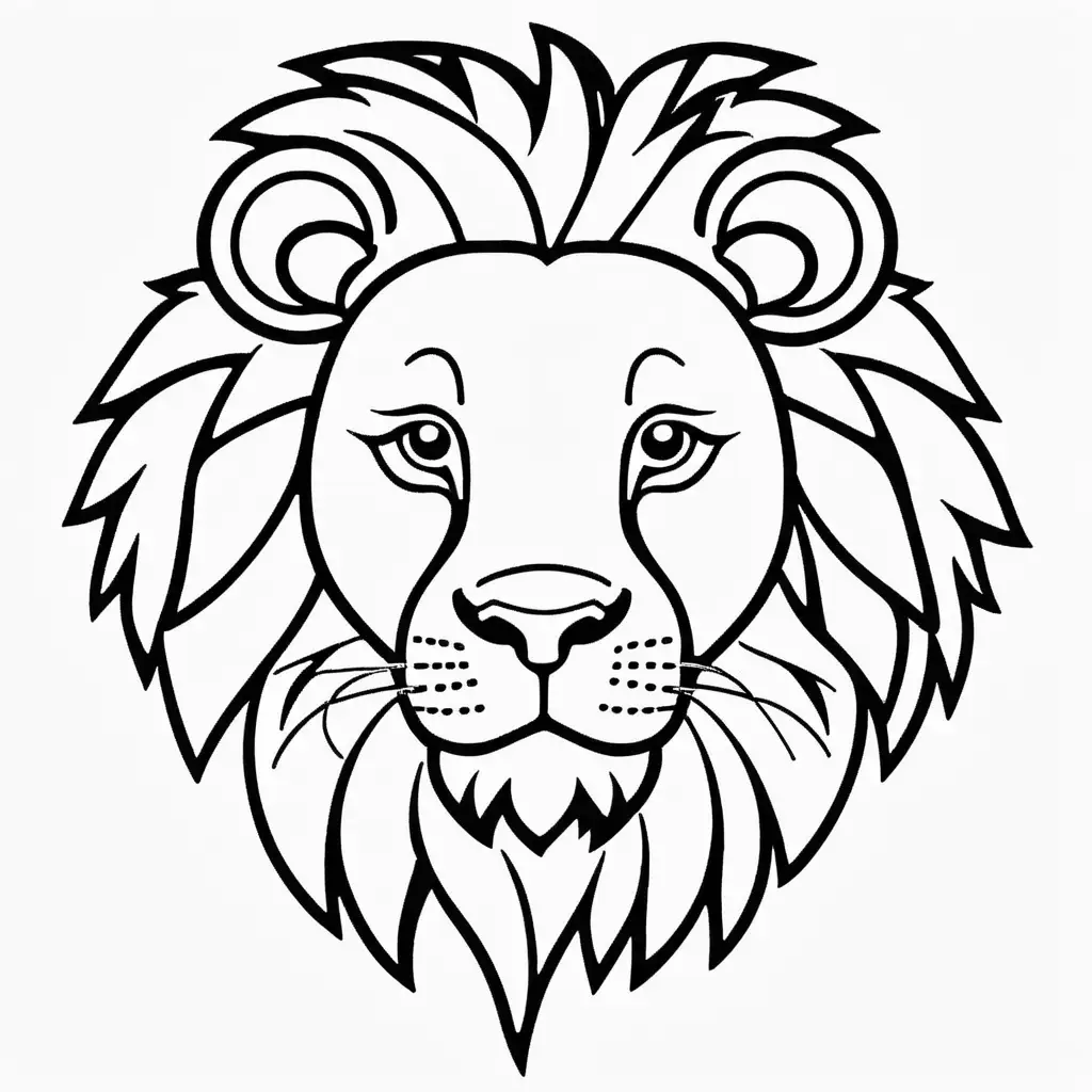 Simple Lion Coloring Page for Kids on White Background