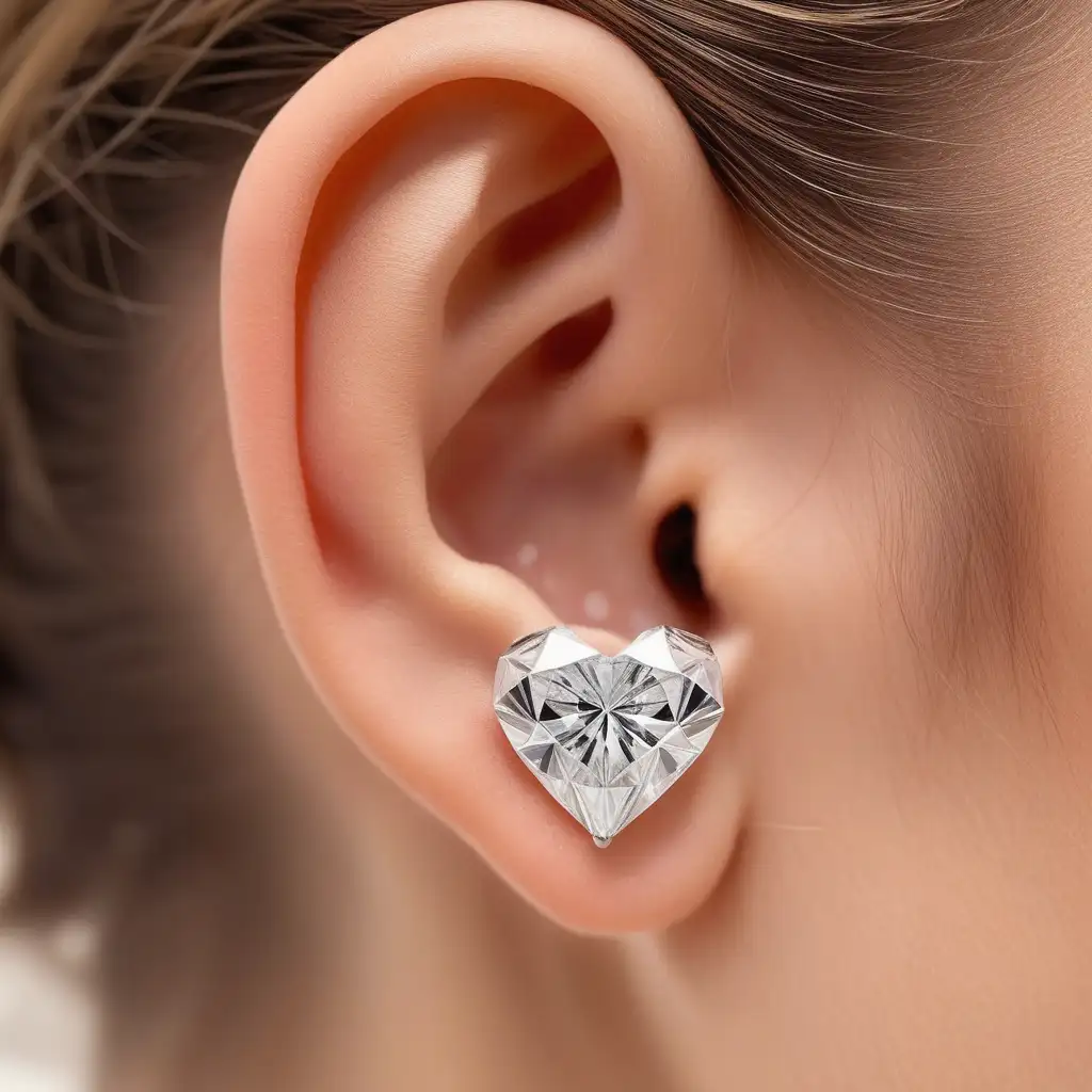 diamond Solitaire heart shape tops on model ears for instagram post