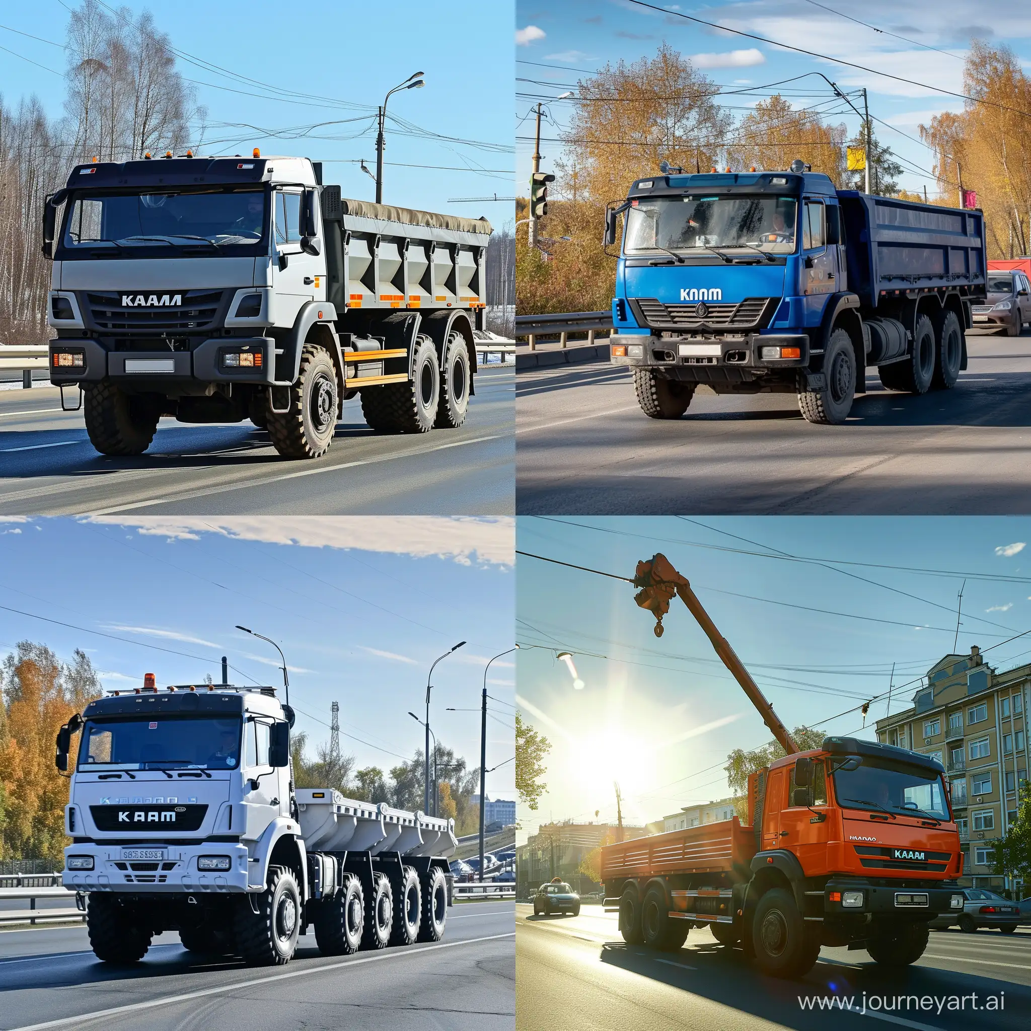 Realistic-10Ton-KAMAZ-Manipulator-Driving-on-Russian-Road-in-Sunny-Weather