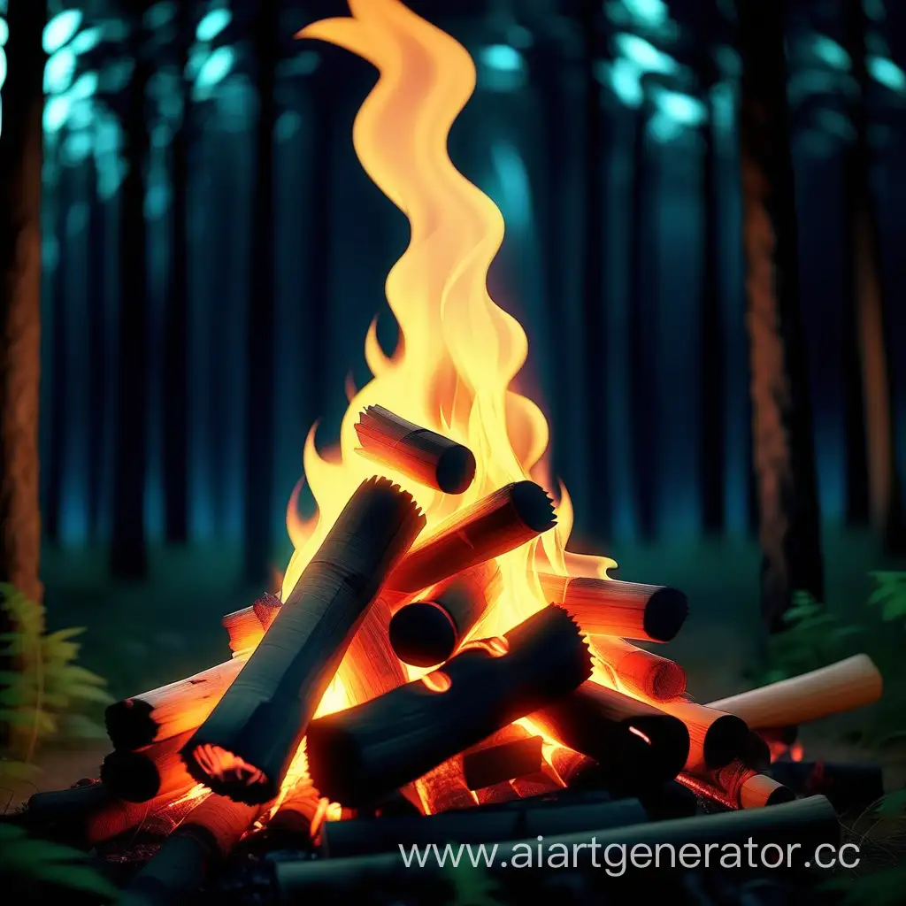Enchanting-Night-Scene-Bonfire-Illuminates-Dark-Forest