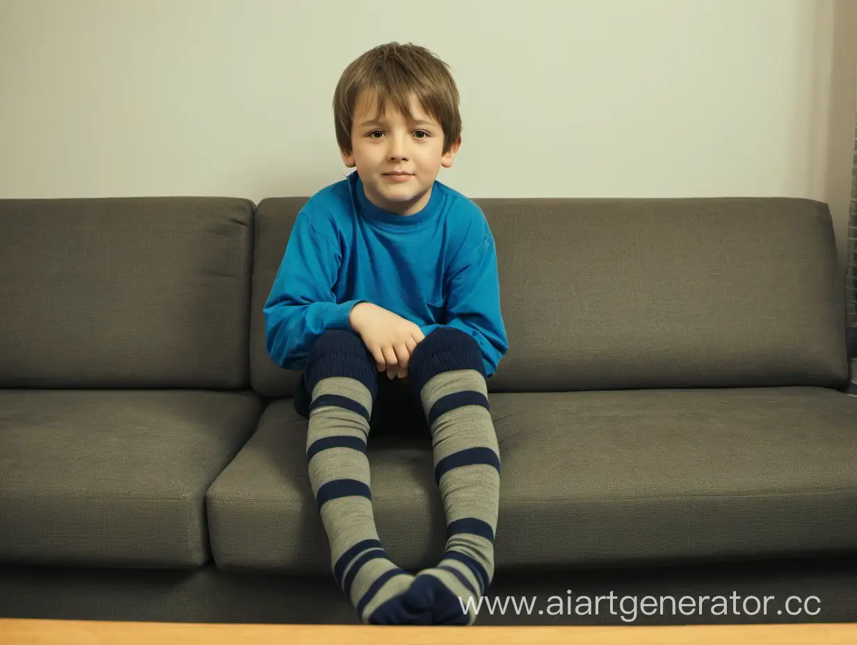 Boy sitting on sofa in socks