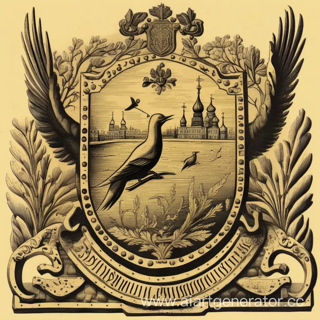 Ancient-Russian-City-Coat-of-Arms-featuring-Sturgeon-Bird-and-Mound