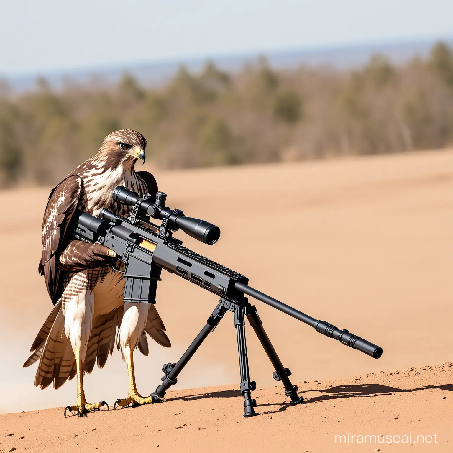 Hawk shooting a sniper rifle