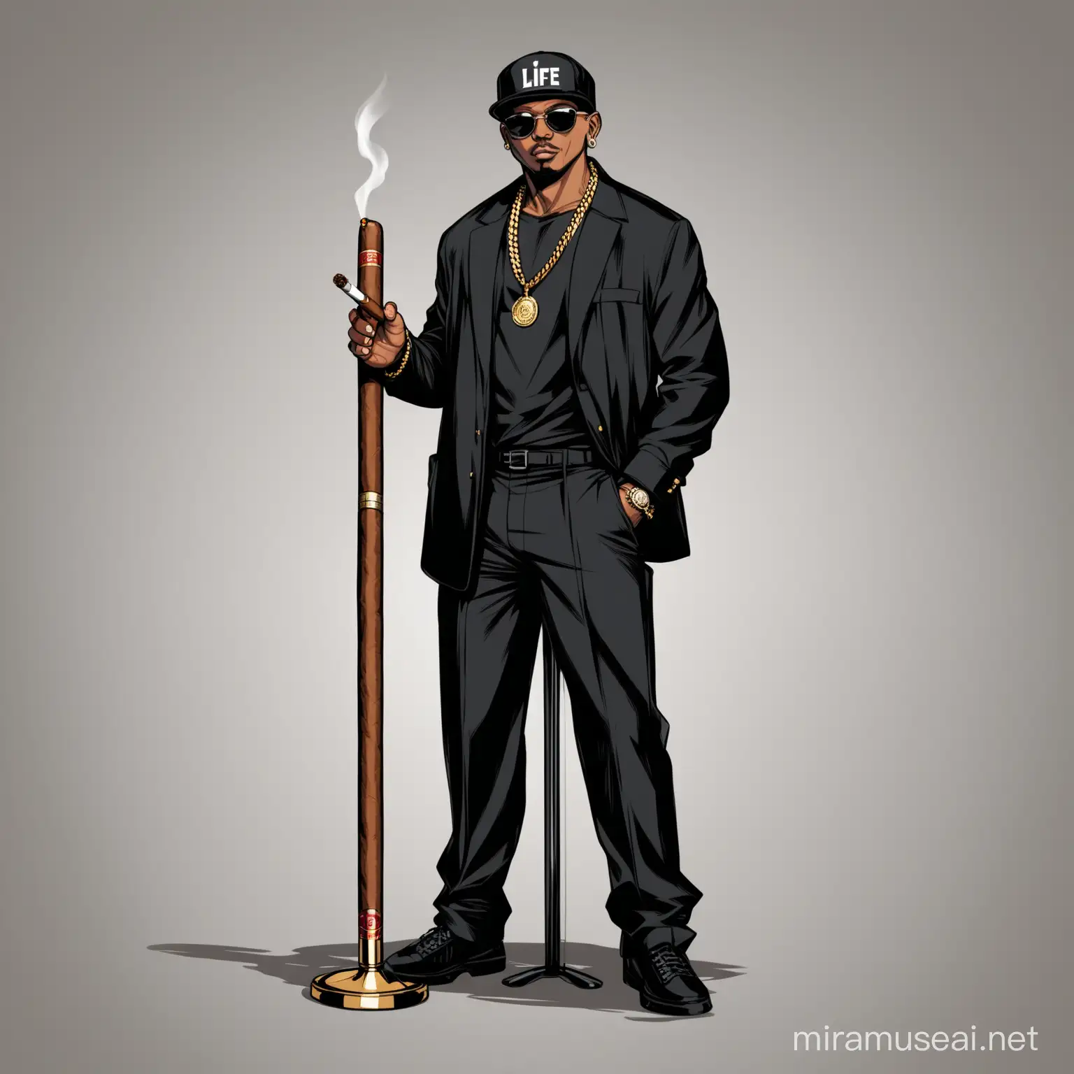 Thug life person, with cigar stand tall