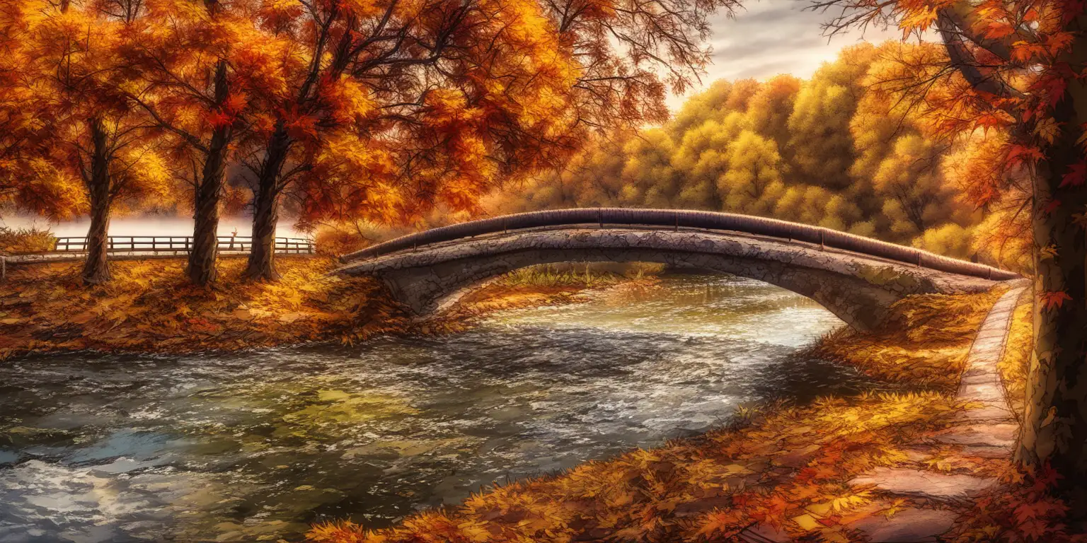 Tranquil Autumn Landscape with River and Bridge