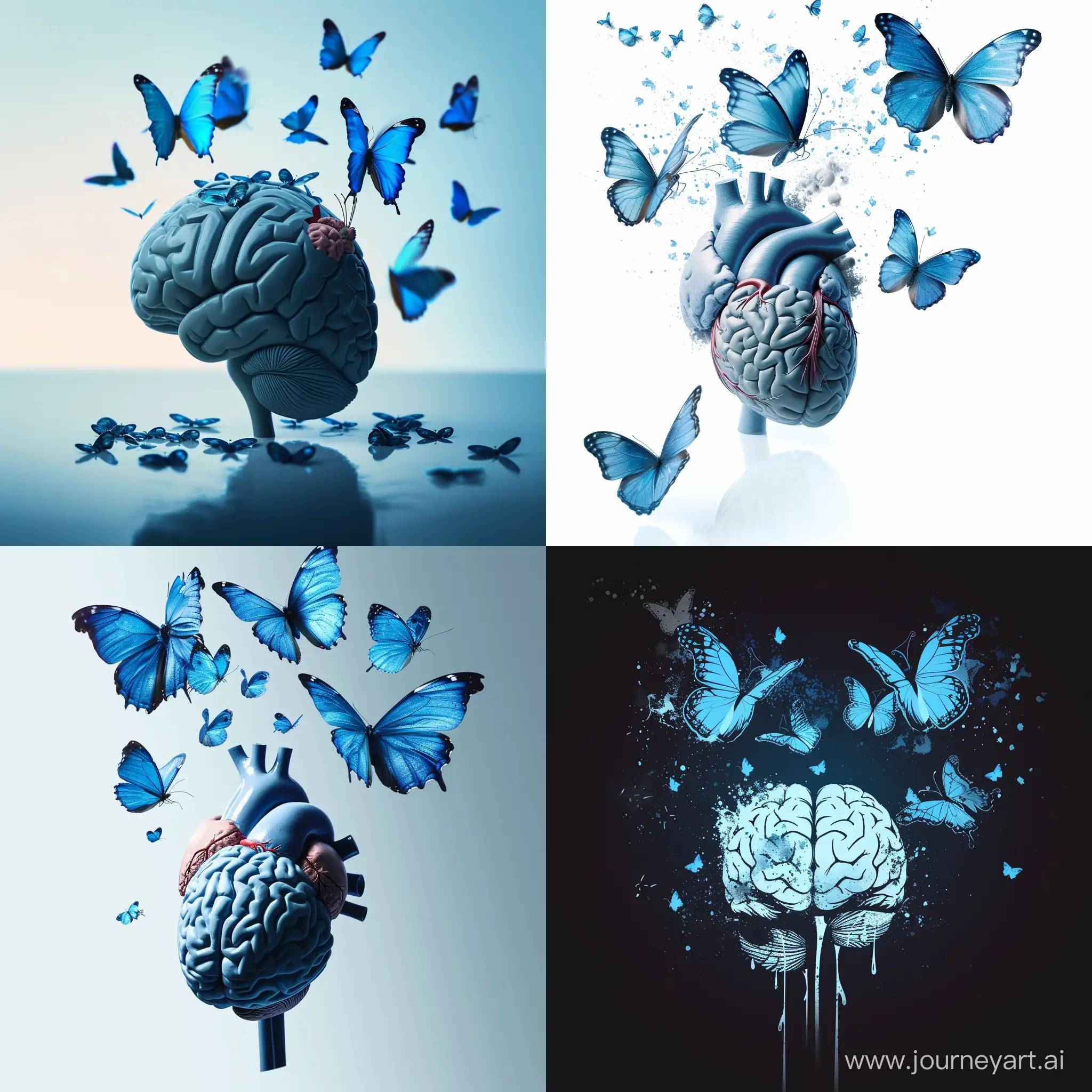 Enchanting-Blue-Butterflies-Fluttering-around-Heart-and-Brain