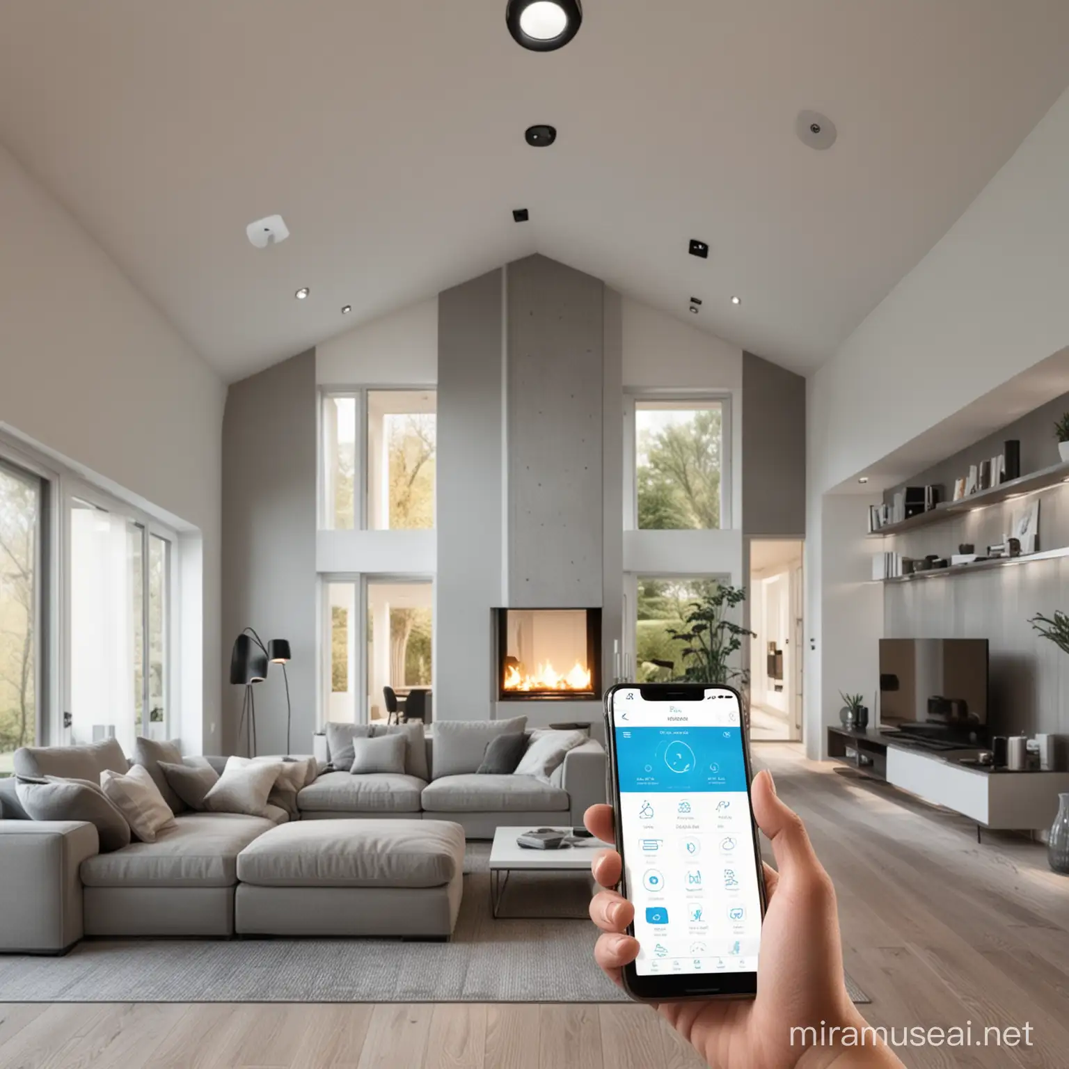 Futuristic Smart Home Interior with AI Integration
