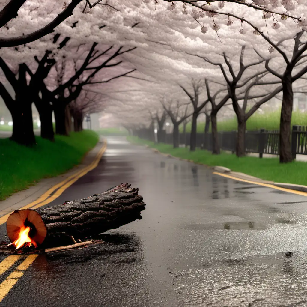 Moist Winds and Cherry Blossoms on an Old Road with a Subtle Log Fire