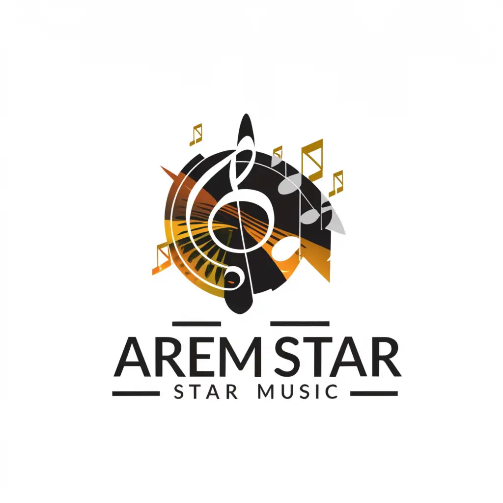 a logo design,with the text "Arem Star Music", main symbol:music notes, mic and star,complex,be used in Entertainment industry,clear background