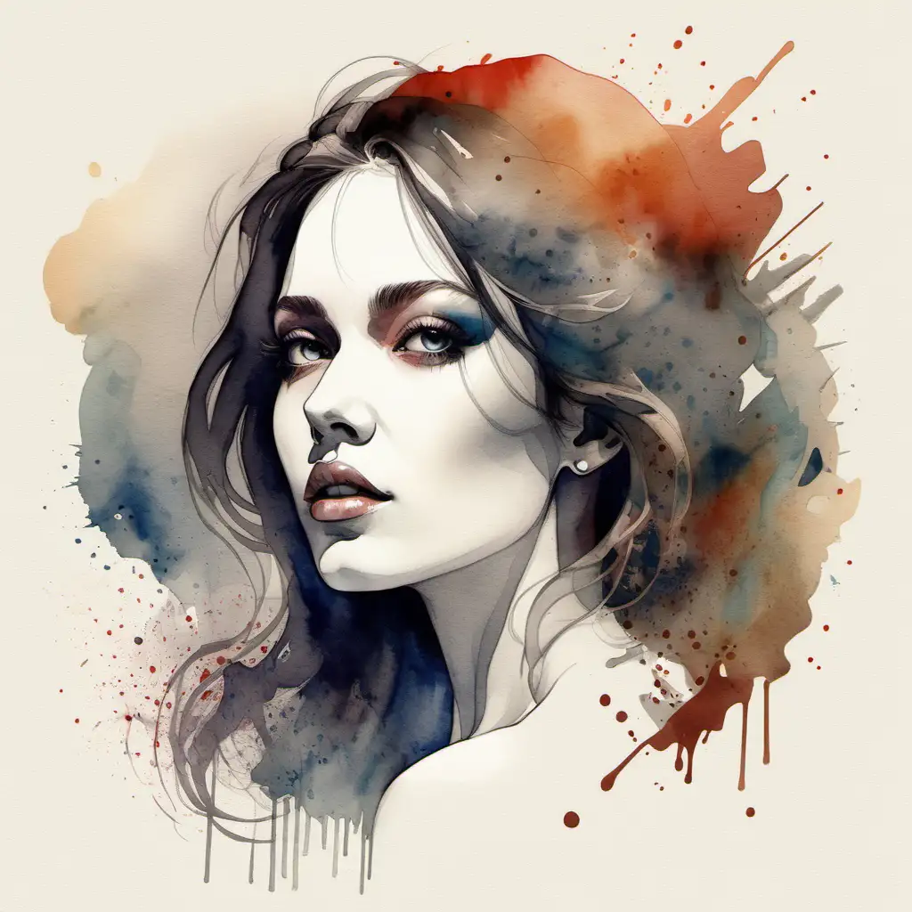 AN astonishing Album cover of beautiful woman , drawing style, watercolor
