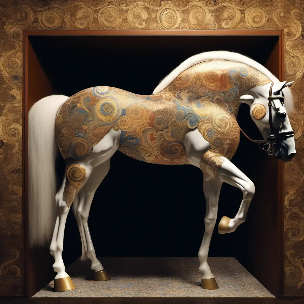 Elegant Horse Passage in Klimt Style Vibrant and Intricate Equestrian Art