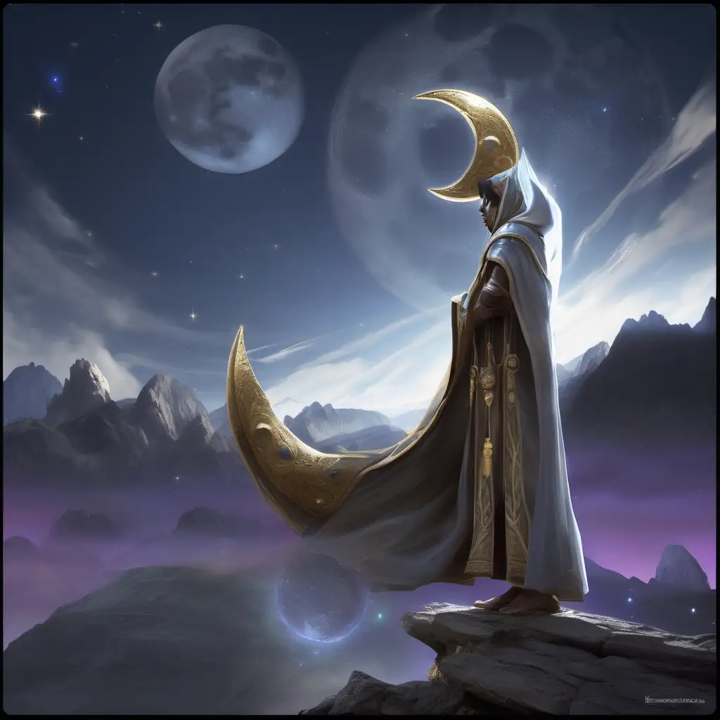 High Definition Moon Mage Performing Lunar Worship with Crisp Lines