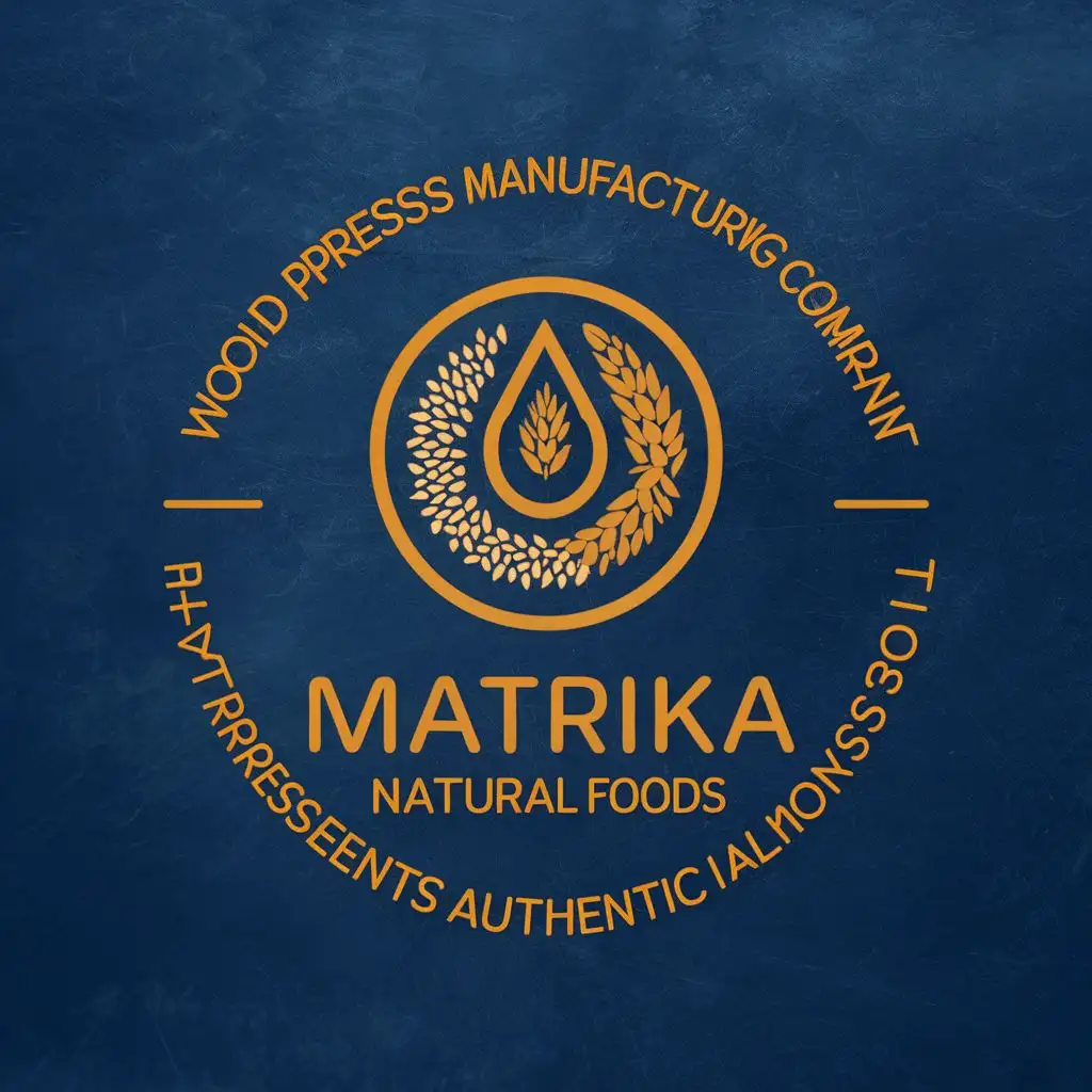 logo, represents oil and also like grains and its flour and pulses, with the text """"
wood press oil manufacturing company named MATRIKA natural foods that represents authentic wood press oil
"""", typography, be used in Technology industry