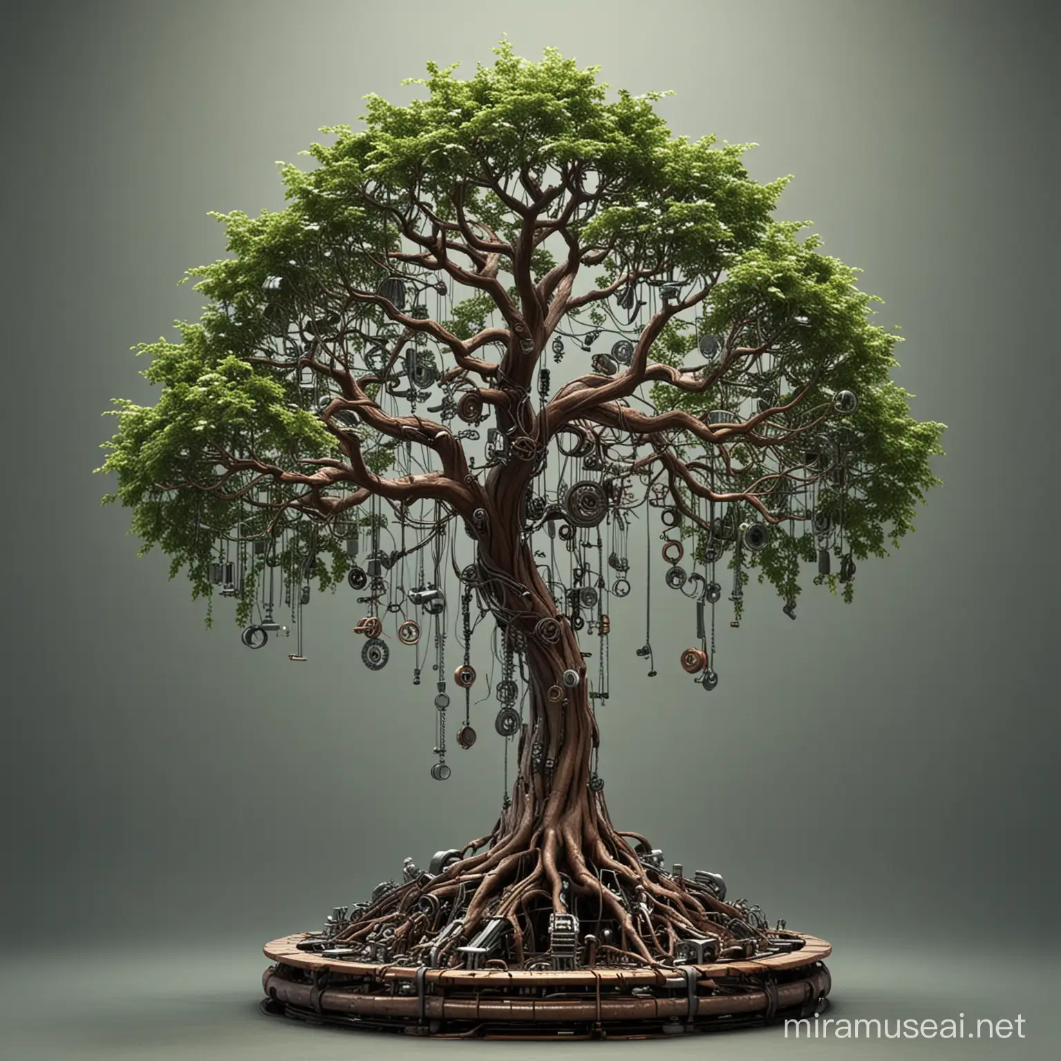 Futuristic Mechanical Tree Artwork