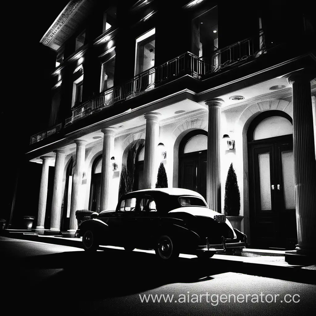 Noir-Style-Night-Scene-Car-Parked-at-Hotel