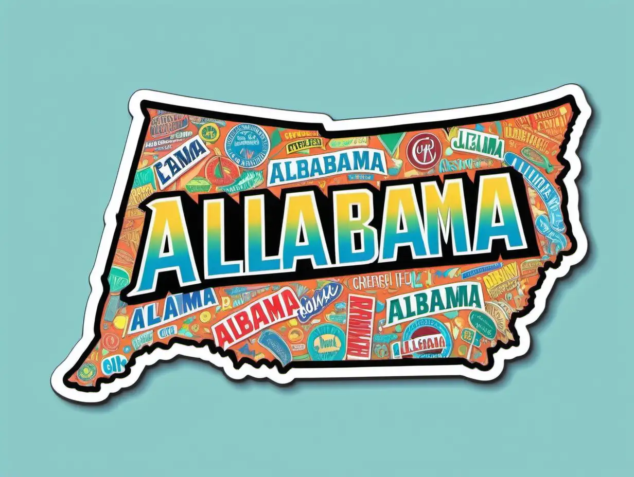 Alabama Names Sticker Cheerful Photorealistic Design on White Background