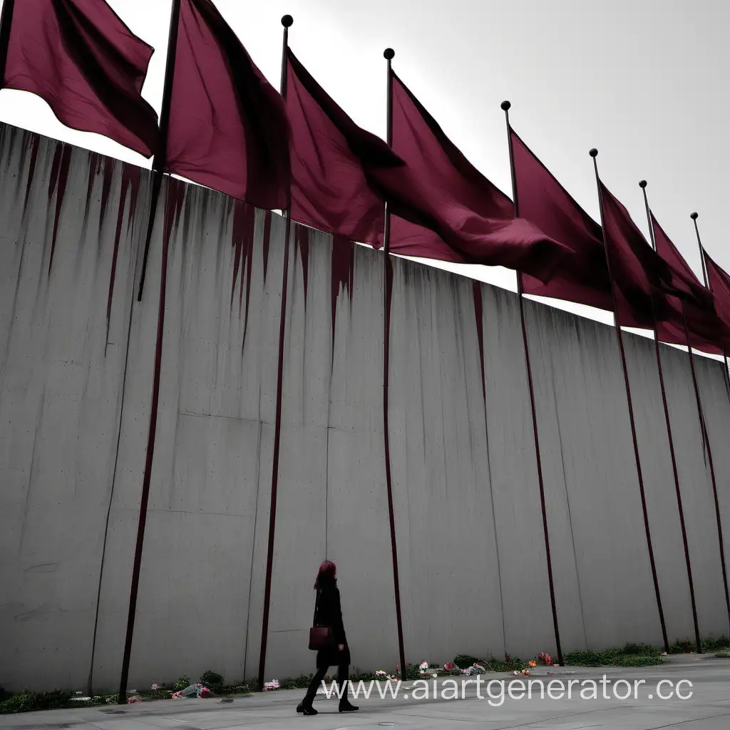 Massive-Concrete-Wall-with-Maroon-Flags-Stretching-to-the-Horizon