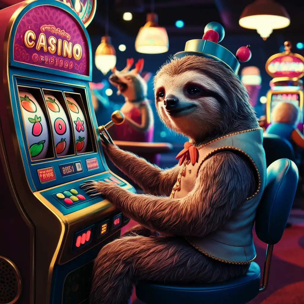 sloth is playing casino machine