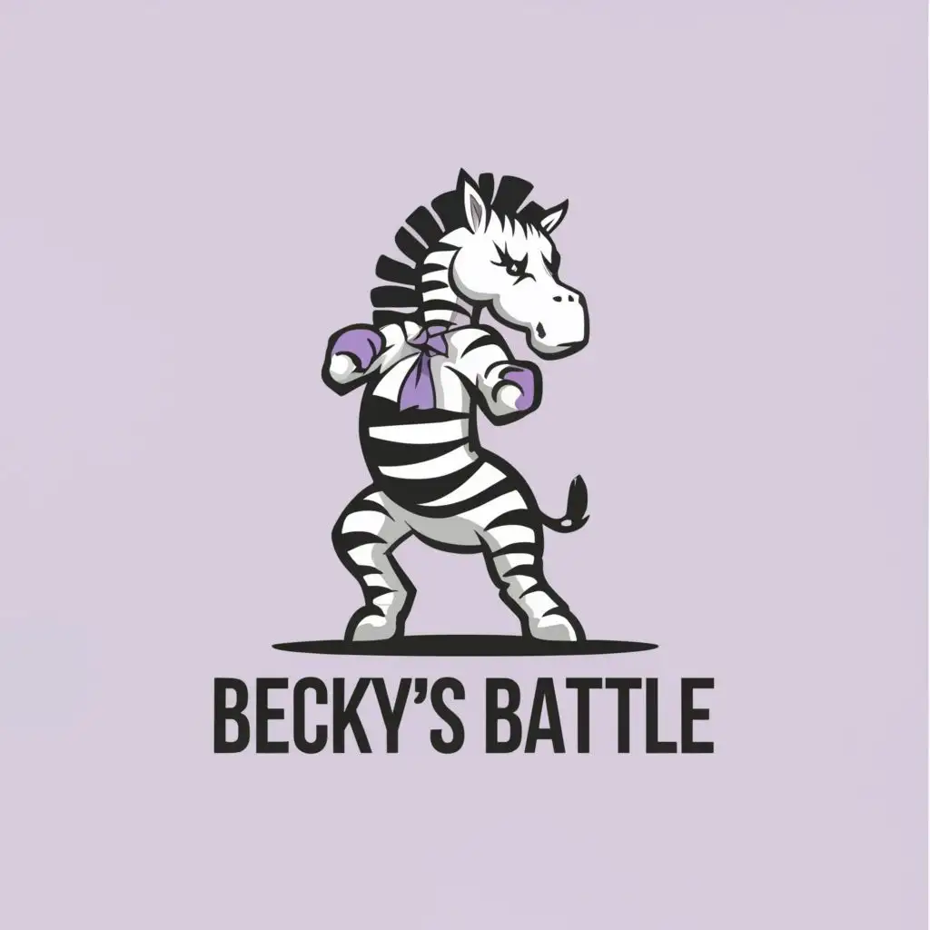 a logo design,with the text "Becky's Battle", main symbol:Boxing Zebra Praying with Purple Bow,Moderate,clear background