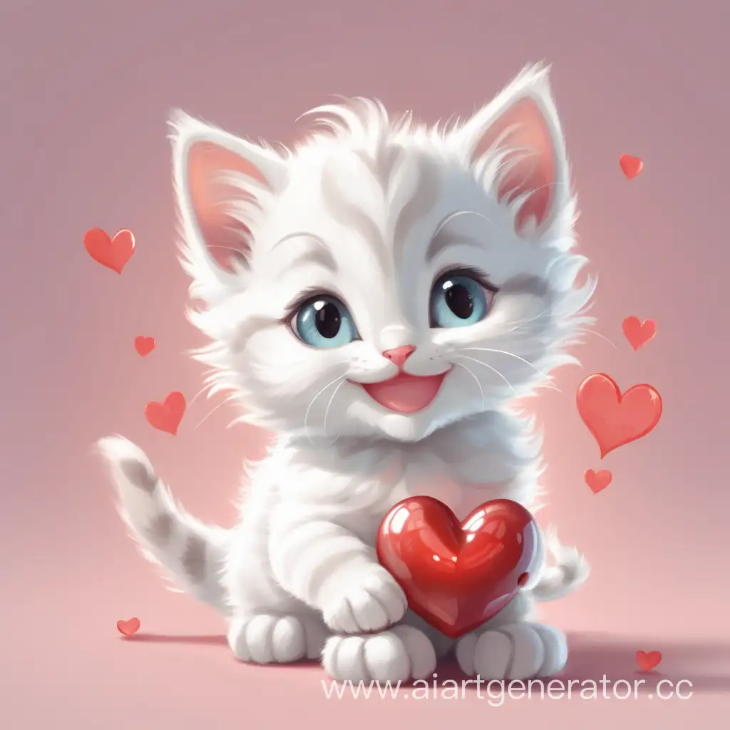 Смайлик белого котика с сердечком