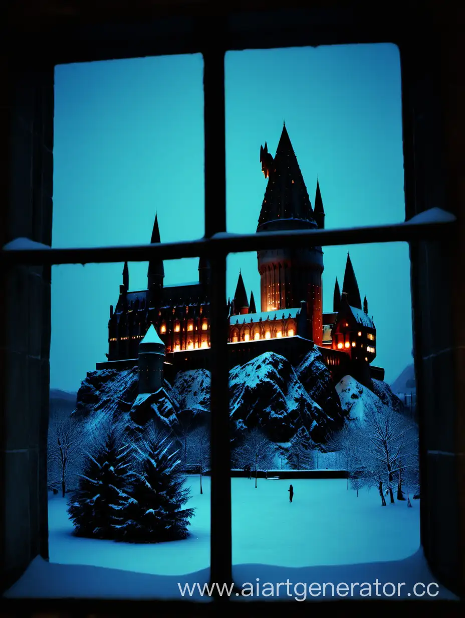 Хогвартс, вид из окна, зима, холод, ночь, одинокие студенты