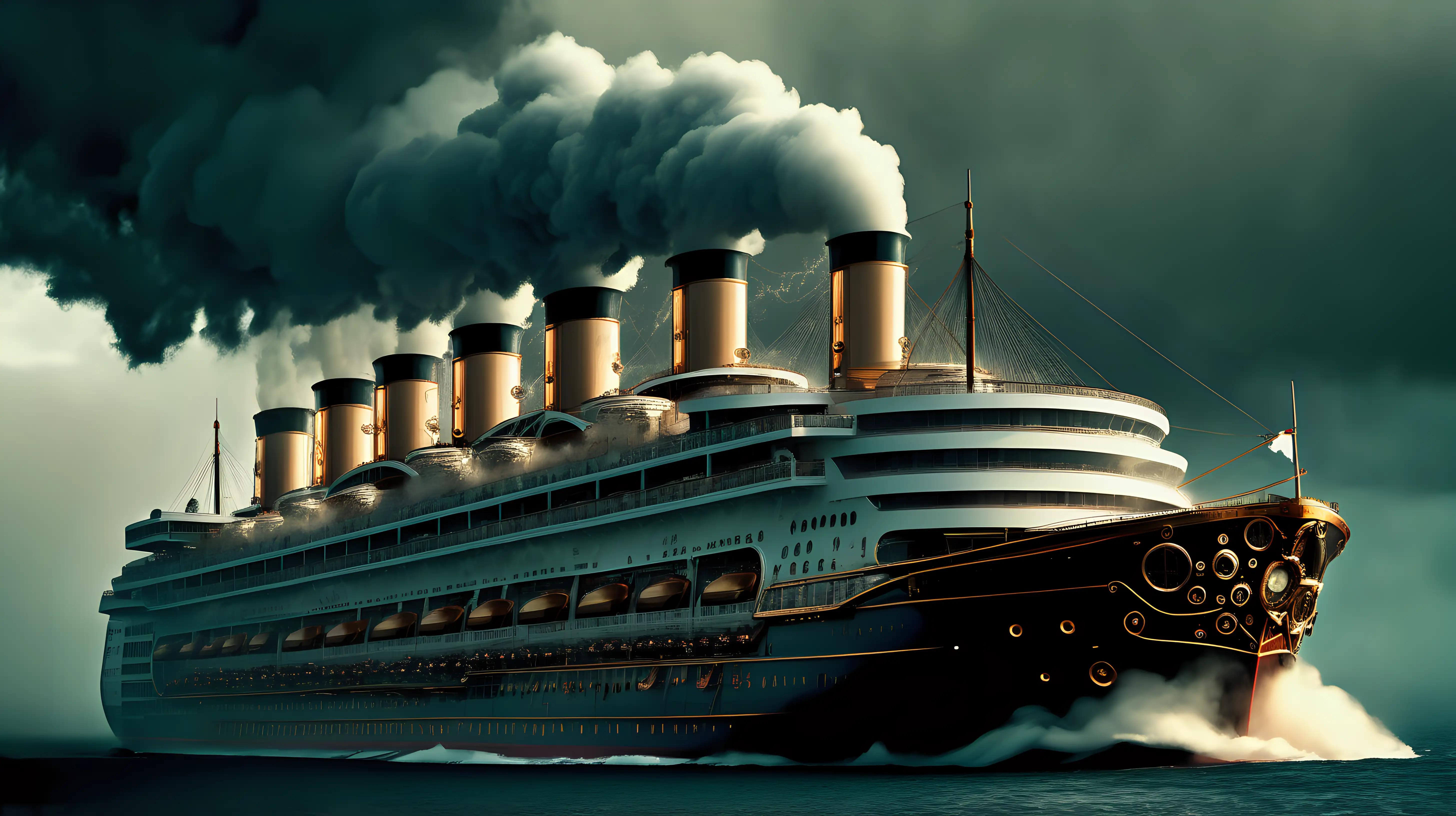 Majestic Steampunk Cruise Ship Sailing Through Stormy Seas