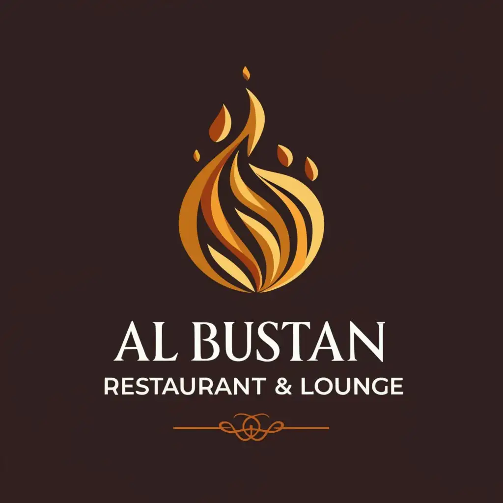 a logo design,with the text "AL BUSTAN RESTAURANT & LOUNGE", main symbol:fire,complex,be used in Restaurant industry,clear background