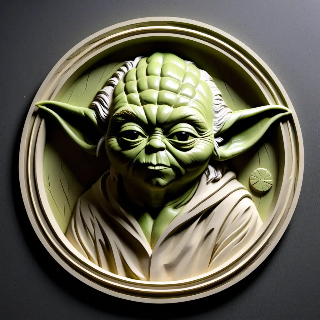 Yoda Bas Relief Sculpture in Circular Frame