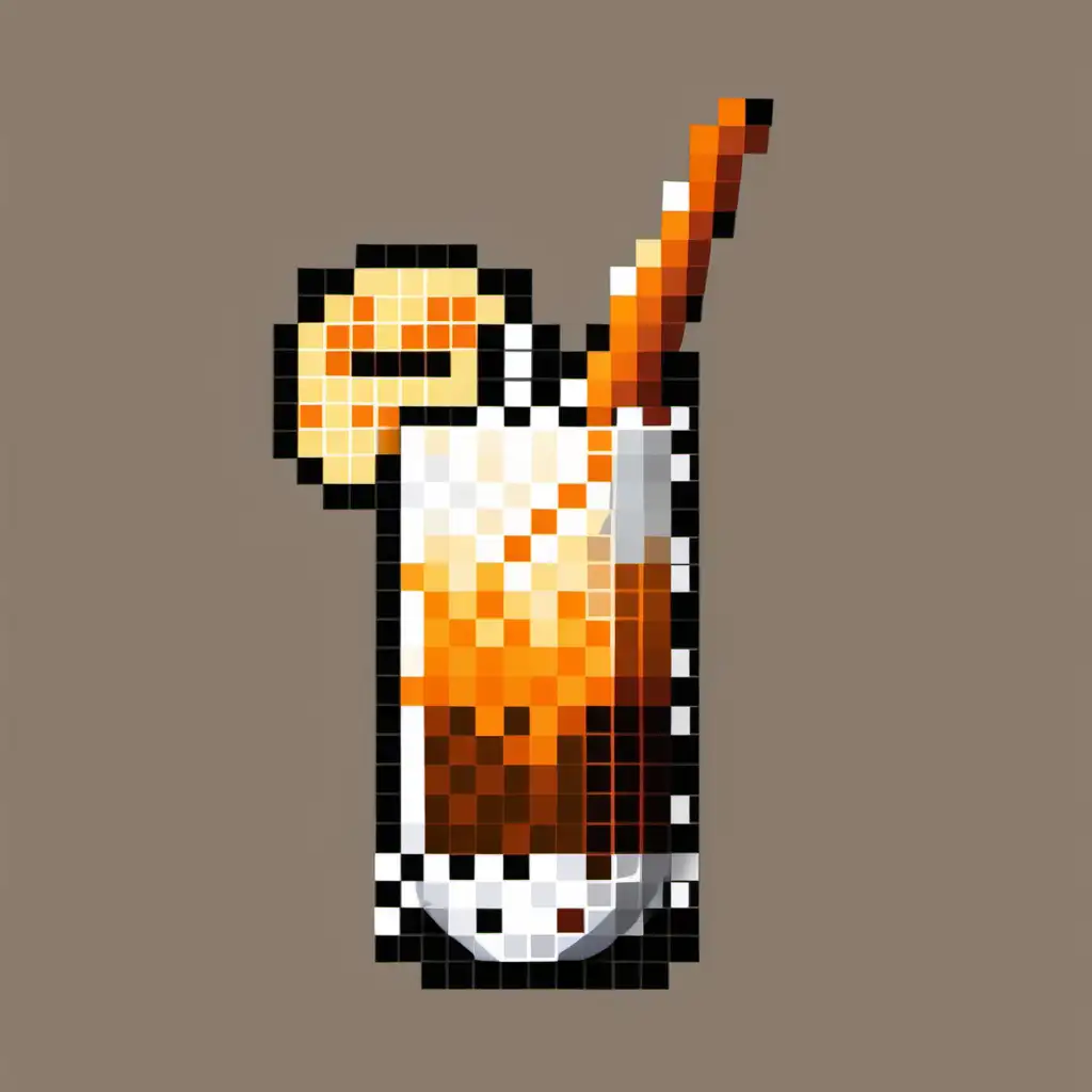 generate pixel art of a brown white and orange cocktail shot