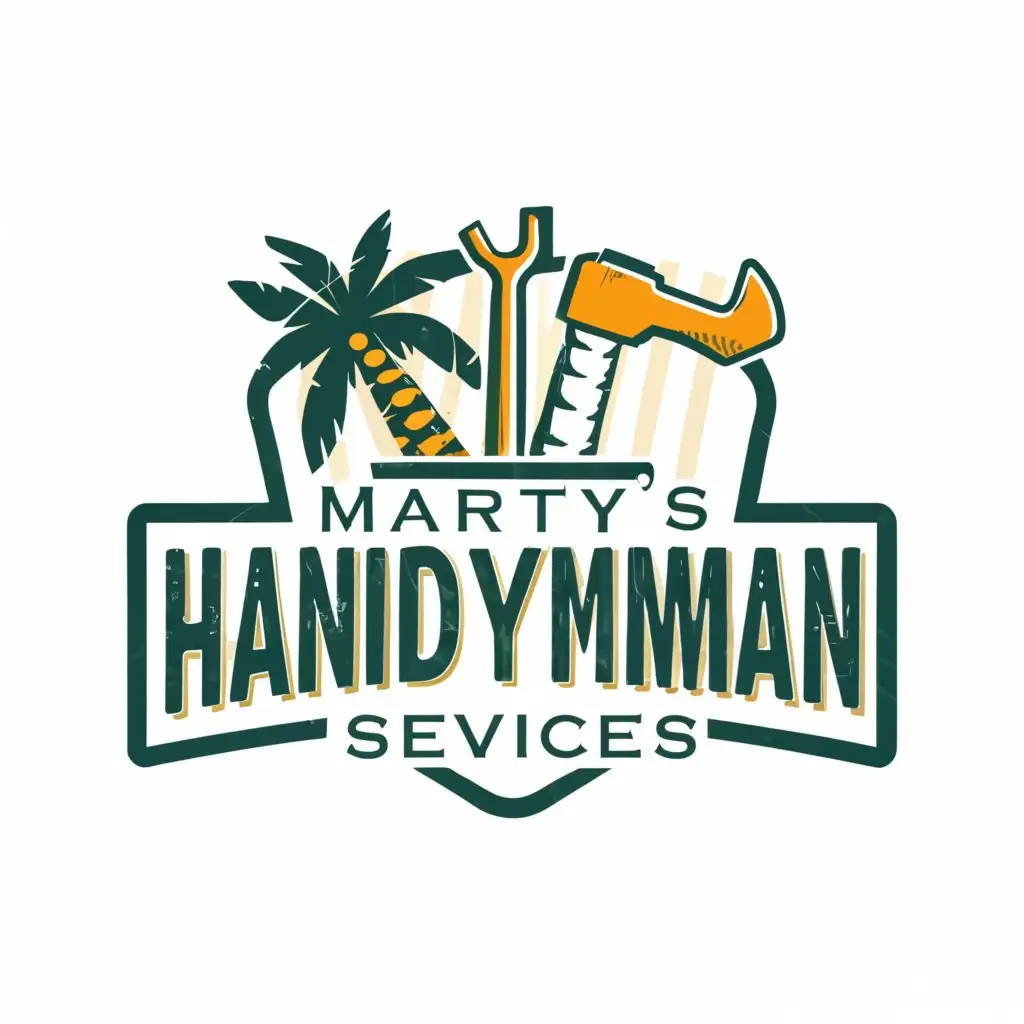 a logo design,with the text "Marty's handyman services", main symbol:Palm tree,Moderate,be used in Construction industry,clear background