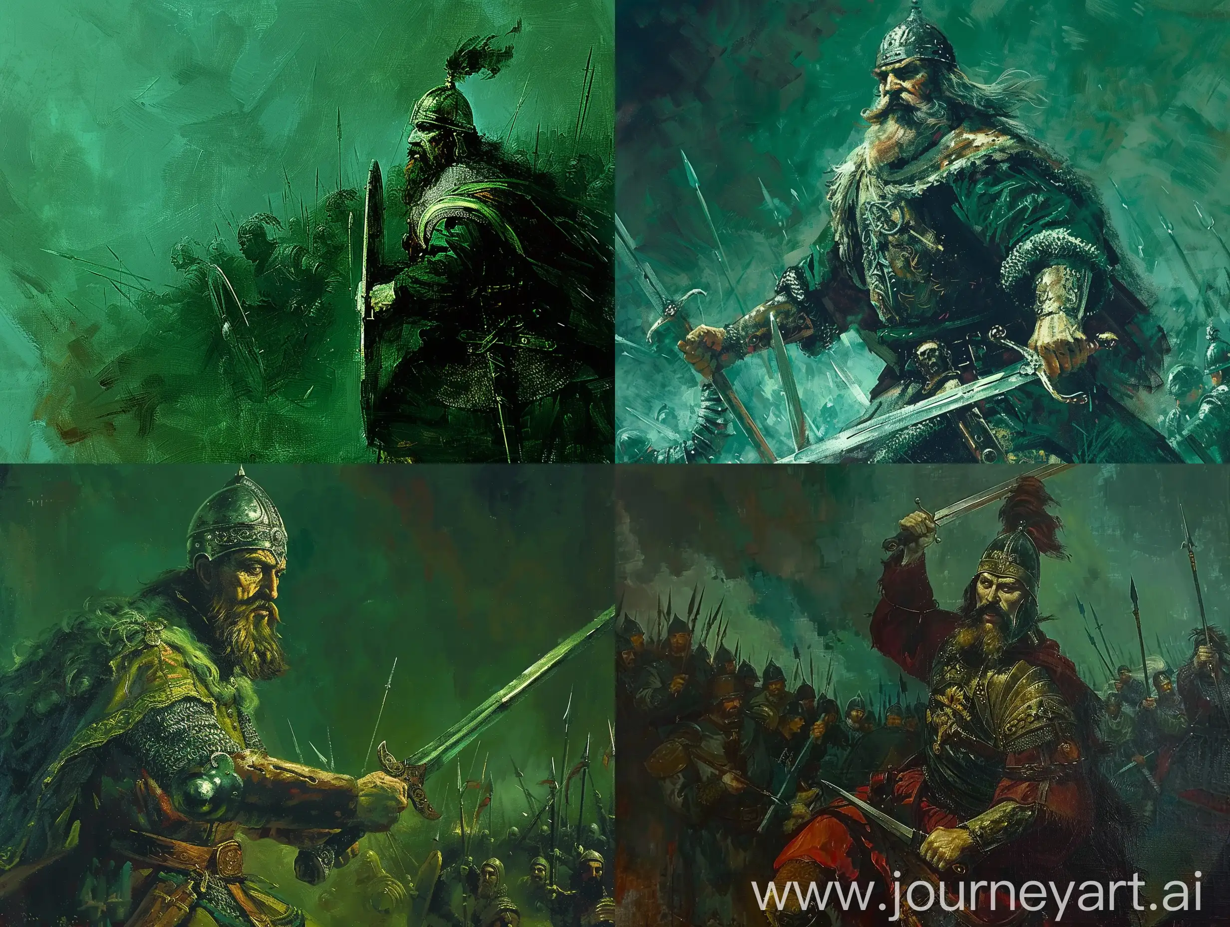 Sviotoslav-the-Brave-in-Battle-Painting-with-Dark-Green-Background