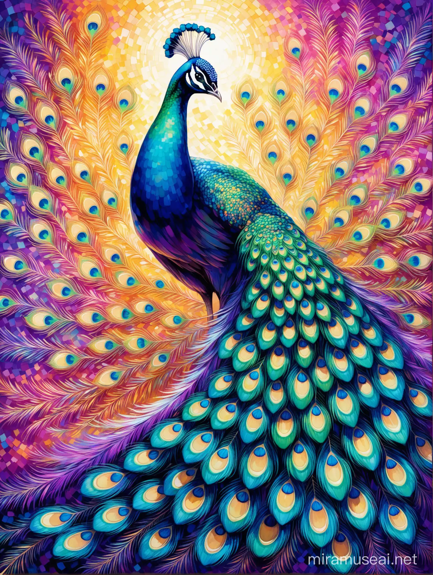 Vibrant Abstract Peacock Painting Capturing Beauty and Grace
