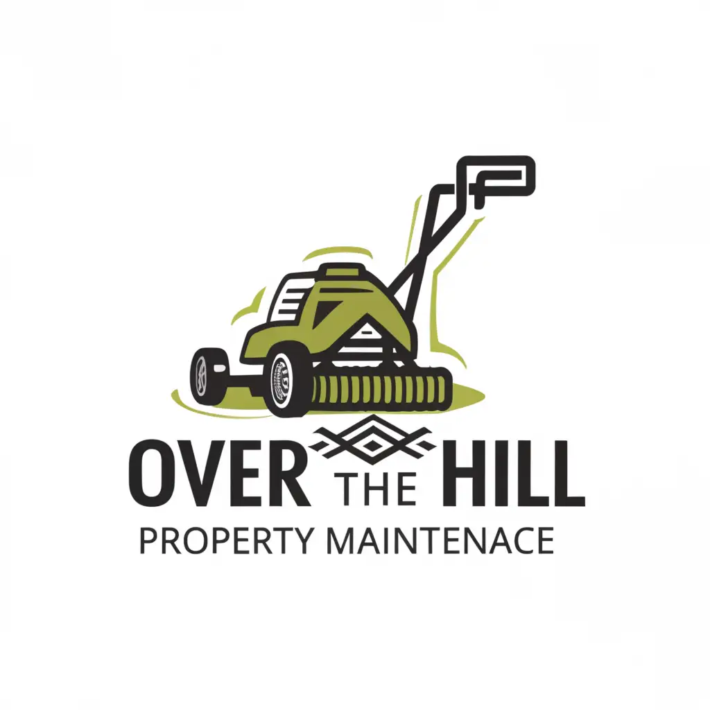 a logo design,with the text 'over the hill property maintenance', main symbol:lawn mower,Moderate,clear background